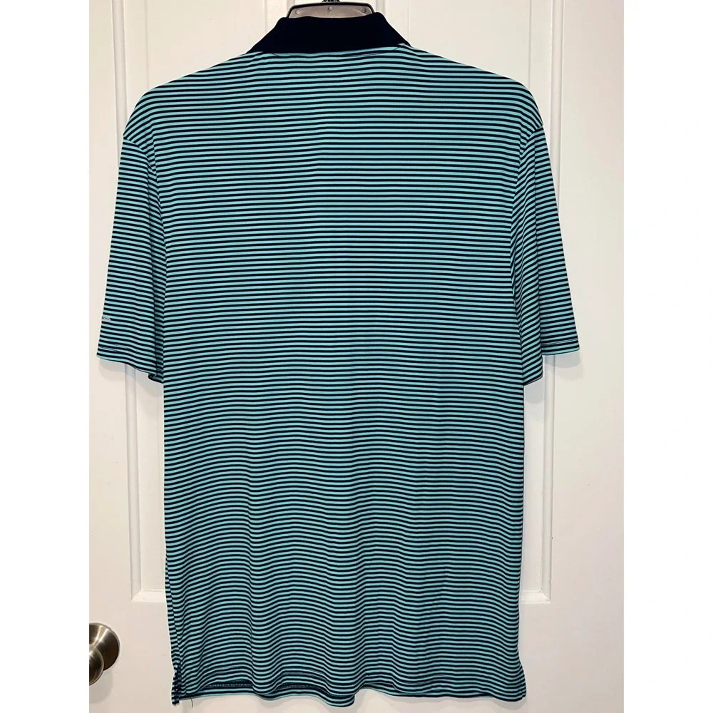 AFTCO AFTECH Mens XL Performance Fishing Polo Shirt Striped Teal Navy Blue